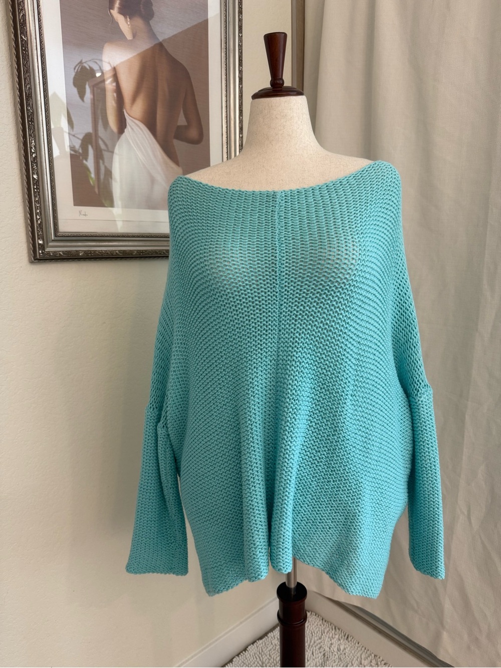 Wooden Ships Aqua Off-the-Shoulder Knit Sweater